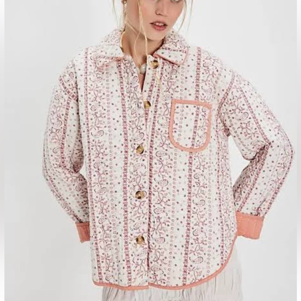 Free People Alexie Quilted Jacket - Pink/White